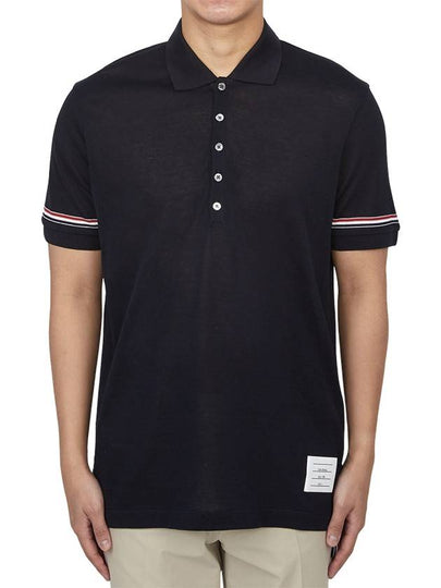 Lightweight Cotton Short Sleeve Polo Shirt Navy - THOM BROWNE - BALAAN 2