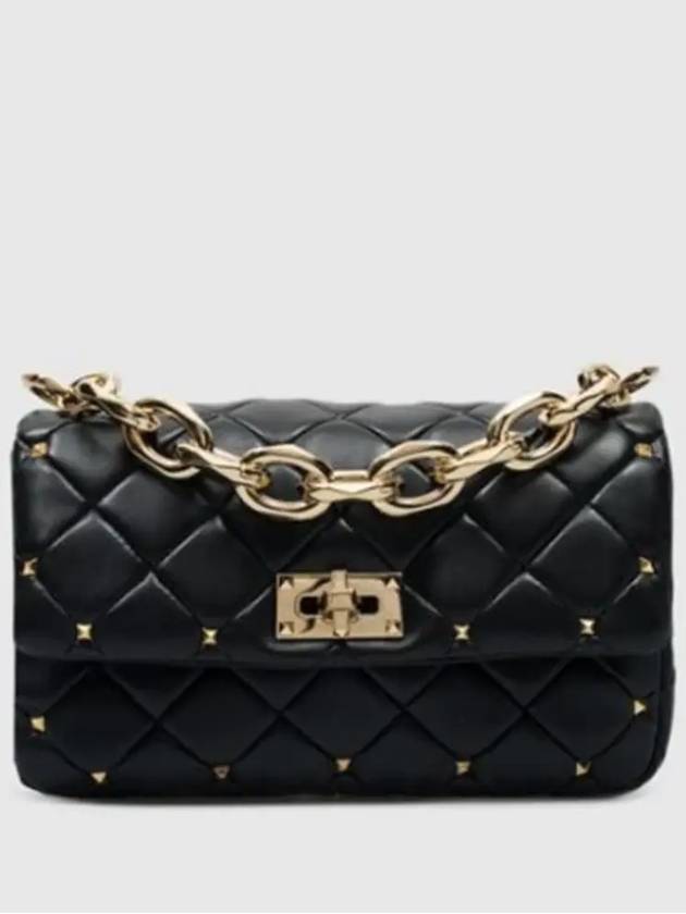 Women's Patchwork Rockstud Spike Shoulder Bag Black - VALENTINO - BALAAN 1