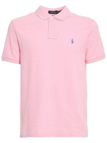 Men's Blue Embroidered Logo Polo Shirt Light Pink - POLO RALPH LAUREN - BALAAN.