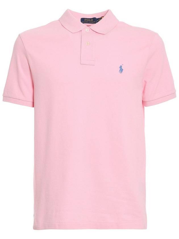 Men's Blue Embroidered Logo Polo Shirt Light Pink - POLO RALPH LAUREN - BALAAN 1