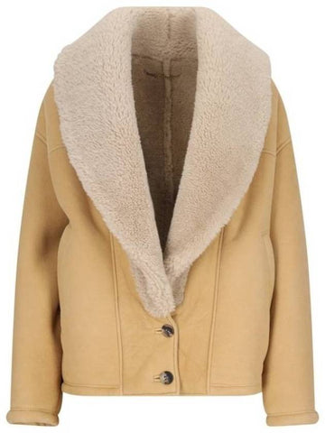 Wide shearling shawl collar sheepskin jacket brown - GOLDEN GOOSE - BALAAN 1