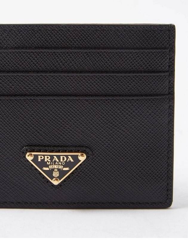 Saffiano Leather Triangle Logo Card Wallet Black Gold - PRADA - BALAAN 3