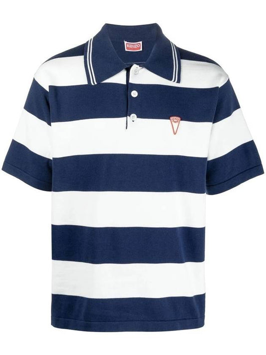 Men's Logo Graphic Striped PK Shirt Navy - KENZO - BALAAN.