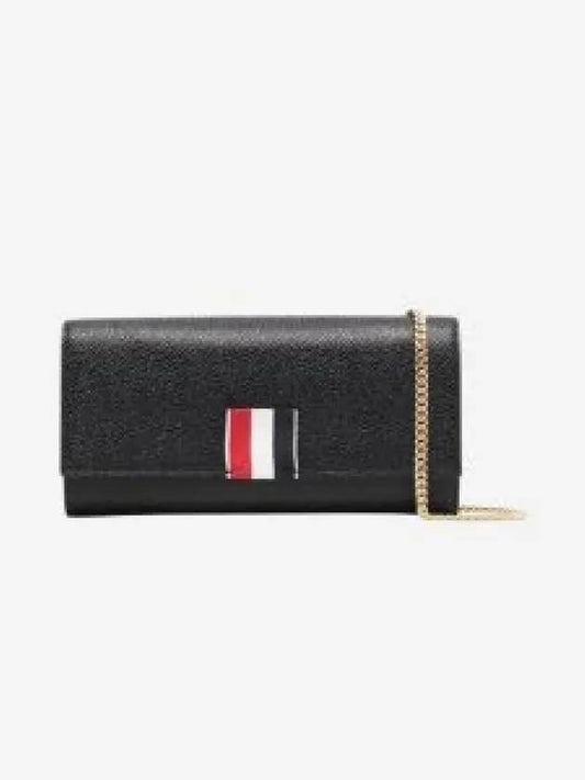 Pebble Grain Leather Wide RWB Grosgrain Flap Chain Long Wallet Black - THOM BROWNE - BALAAN 2