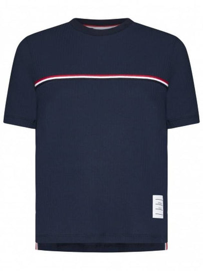 Women's High Twist Rip Stripe Short Sleeve T-Shirt Navy - THOM BROWNE - BALAAN 2