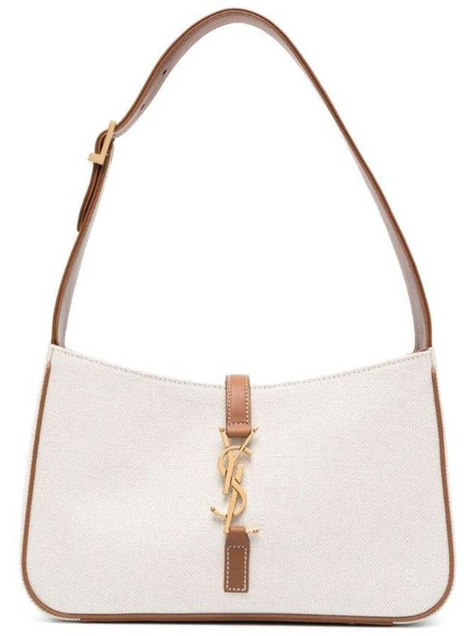 5 A 7 Canvas Leather Shoulder Bag White - SAINT LAURENT - BALAAN 1