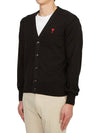 Red Heart Logo Merino Wool Cardigan Black - AMI - BALAAN 3