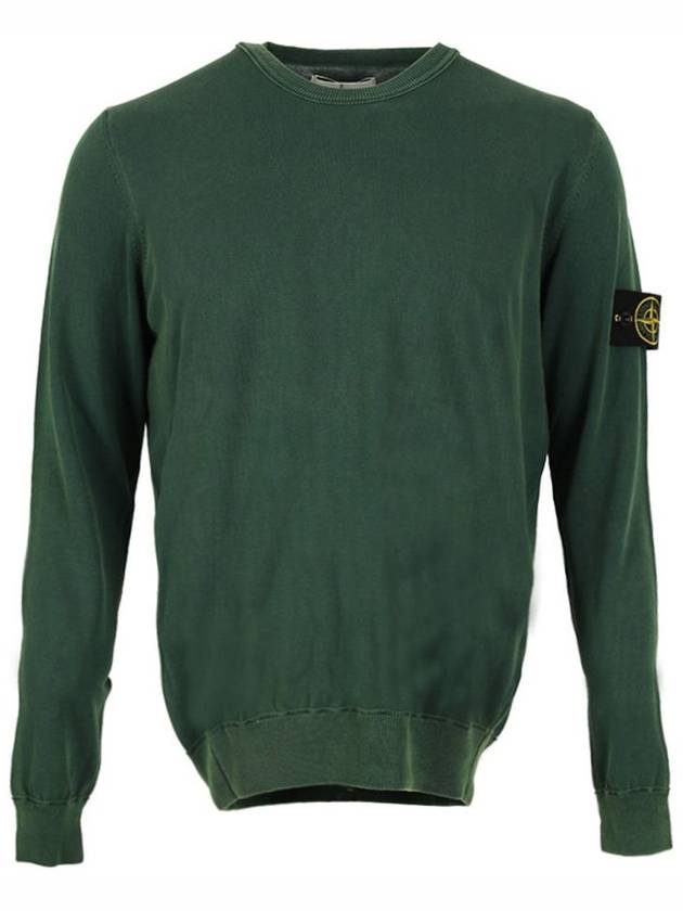 Logo Patch Round Neck Cotton Knit Top Dark Green - STONE ISLAND - BALAAN 1