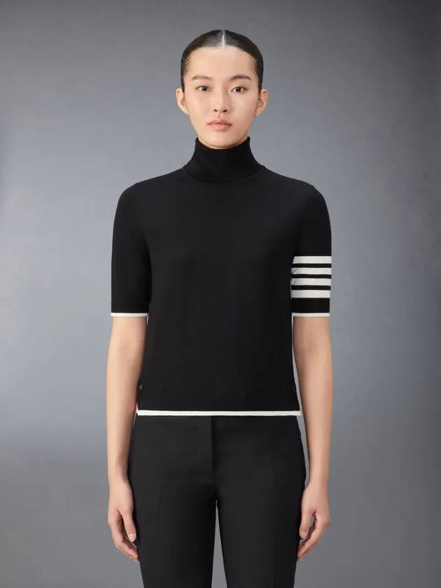 4 Bar Relaxed Fit Fine Merino Wool Turtleneck Black - THOM BROWNE - BALAAN 2