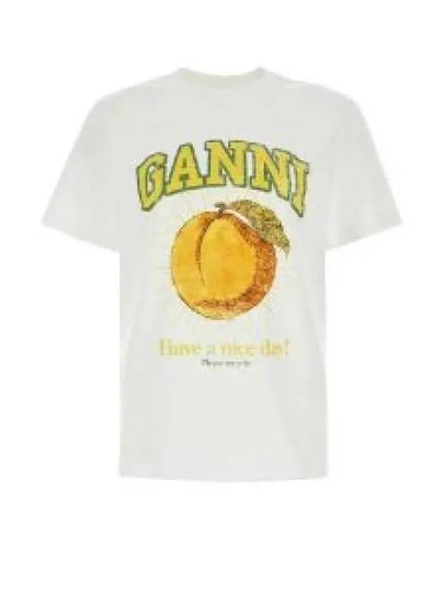 Women's Relaxed Peach Print Short Sleeve T-Shirt White - GANNI - BALAAN 2