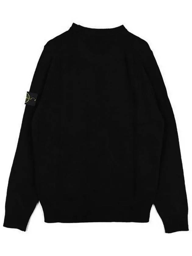 Men's Waffen Patch Round Neck Knit Top Black - STONE ISLAND - BALAAN 4