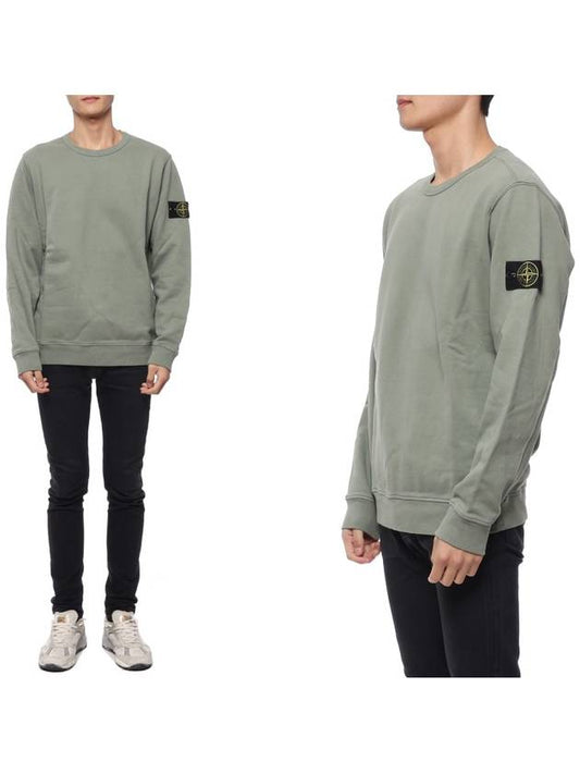 Brushed Cotton Fleece Garment Dyed Crewneck Sweatshirt Sage Green - STONE ISLAND - BALAAN 2