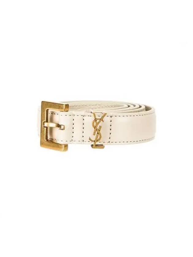 Monogram Square Leather Belt White - SAINT LAURENT - BALAAN 2