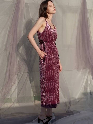 Hollywood Ornament Velvet Long Dress Burgundy - SORRY TOO MUCH LOVE - BALAAN 1