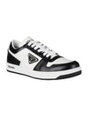 Men's Downtown Triangle Logo Leather Low Top Sneakers White Black - PRADA - BALAAN 4