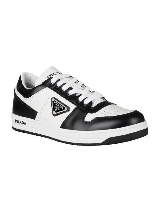 Men's Downtown Triangle Logo Leather Low Top Sneakers White Black - PRADA - BALAAN 4