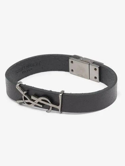 Monogram Opyum Leather Bracelet Black - SAINT LAURENT - BALAAN 2