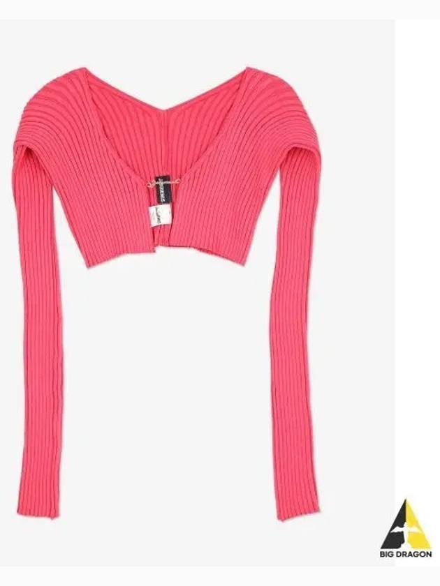 La Maille Pralu Micro Charm Logo Cardigan Pink - JACQUEMUS - BALAAN 2