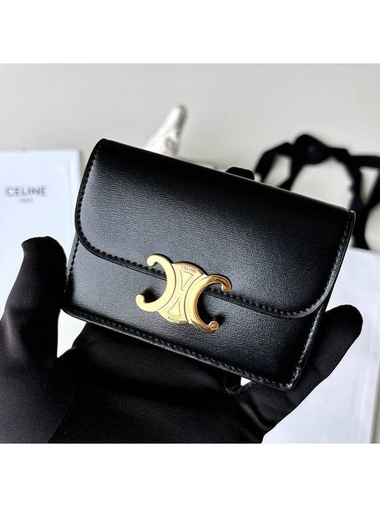 Triomphe Shiny Calfskin Flap Card Wallet Black - CELINE - BALAAN 2