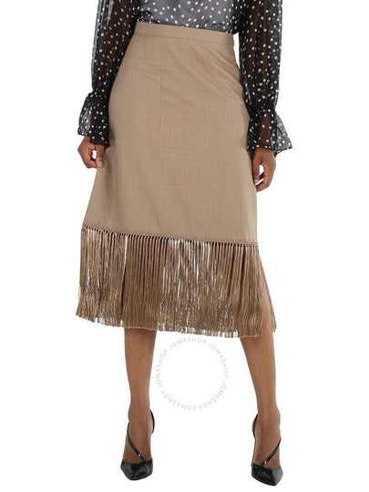 Women's Pecan Melange High Waist Fringe Wool Cashmere A-Line Skirt Brown - BURBERRY - BALAAN 2