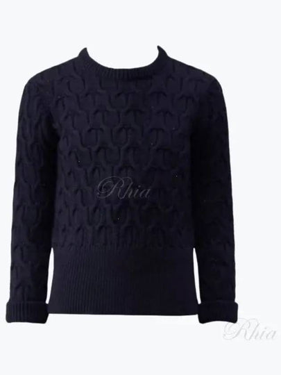 Merino Crisscross Cable Stitch Crewneck Knit Top Navy - THOM BROWNE - BALAAN 2