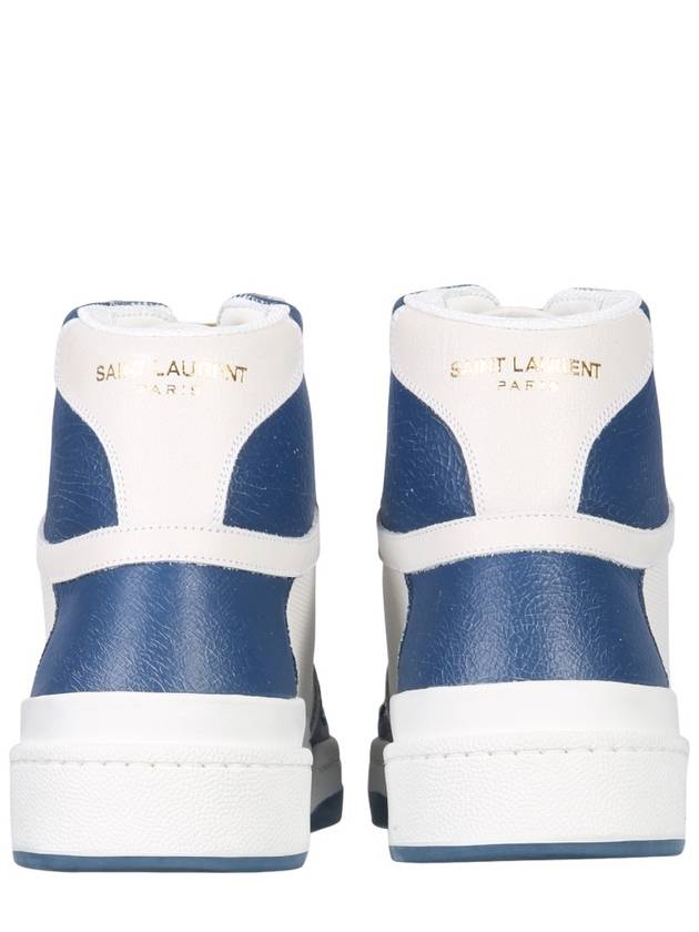 SL24 Perforated Leather Mid Top Sneakers White Blue - SAINT LAURENT - BALAAN 4