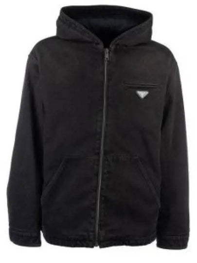 Men's Triangle Logo Padded Denim Jacket Black - PRADA - BALAAN 2