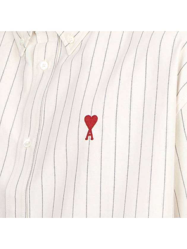 Camp Heart Embroidered Logo Short Sleeve Cream - AMI - BALAAN 7