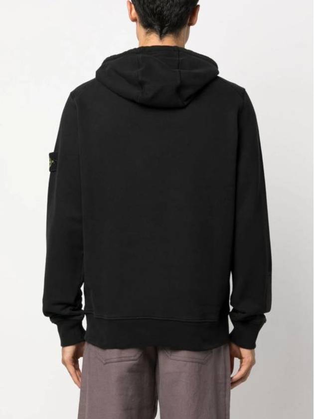 Logo Patch Brushed Cotton Hoodie Black - STONE ISLAND - BALAAN 5