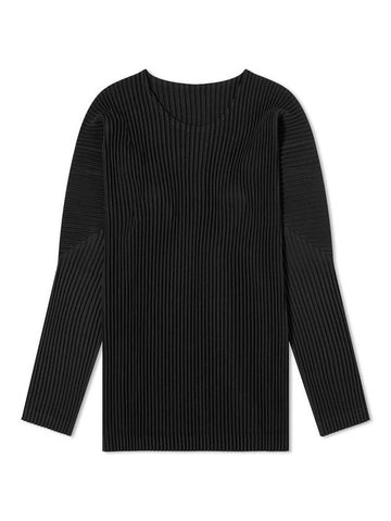 Pleated Long Sleeve T-Shirt Black - ISSEY MIYAKE - BALAAN 1