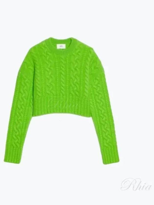 Cable Wool Knit Top Green - AMI - BALAAN 2