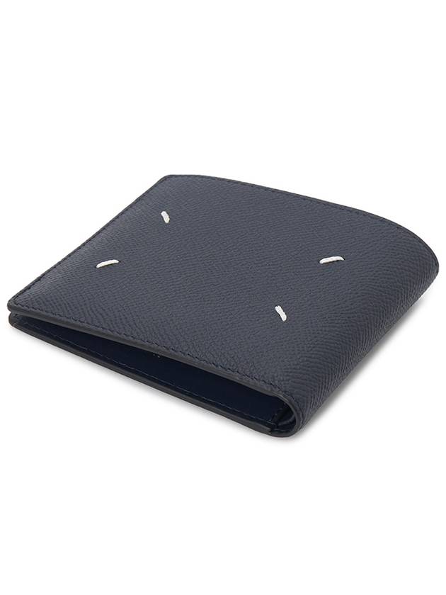 Stitched Bifold Leather Half Wallet Navy - MAISON MARGIELA - BALAAN 4