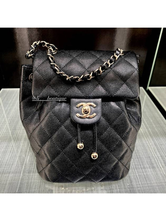 Shiny Grained Calfskin Gold Metal Backpack Black - CHANEL - BALAAN 2