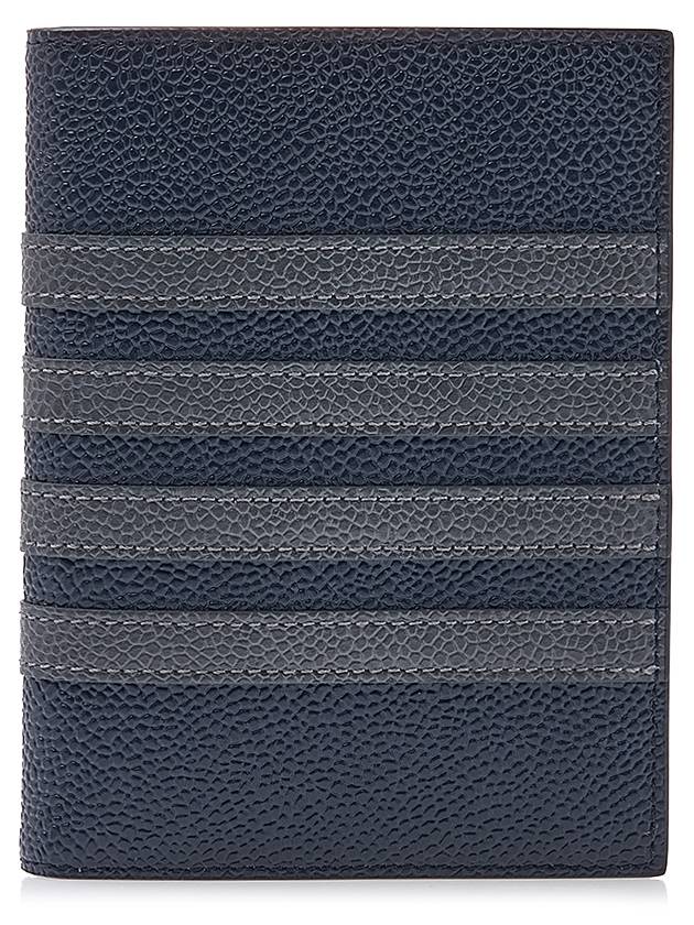 Pebble Grain Leather 4 Bar Card Wallet Navy - THOM BROWNE - BALAAN 2