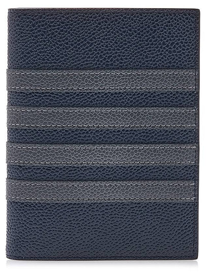 Pebble Grain Leather 4 Bar Card Wallet Navy - THOM BROWNE - BALAAN 2