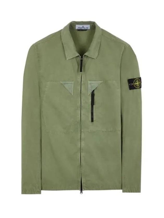 Wappen Patch Old Treatment Zip-Up Overshirt Sage Green - STONE ISLAND - BALAAN 2