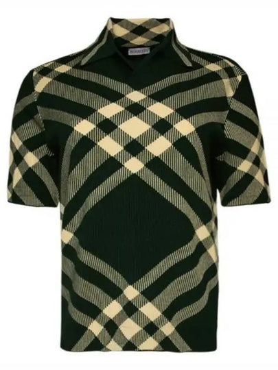 Checked Wool Polo Knit Top Green - BURBERRY - BALAAN 2