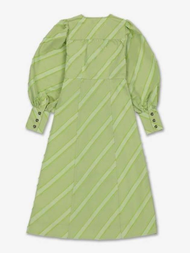 Balloon Sleeve Striped Midi Dress Green - GANNI - BALAAN 3