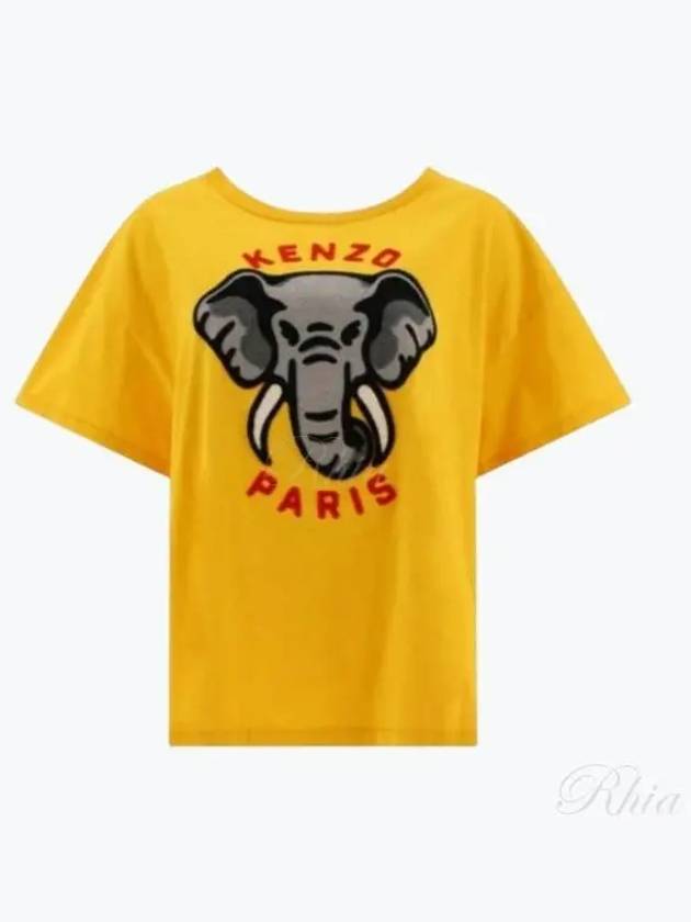 Elephant Cotton Short Sleeve T-Shirt Yellow - KENZO - BALAAN 2