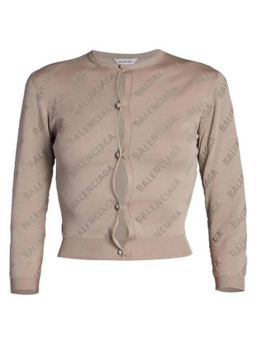 all-over logo print cardigan beige - BALENCIAGA - BALAAN.