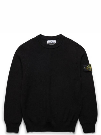 Men's Ribbed Soft Cotton Crewneck Knit Top Black - STONE ISLAND - BALAAN 2