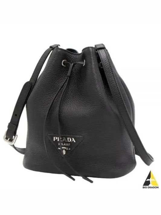 Logo Flo Leather Bucket Bag Black - PRADA - BALAAN 2