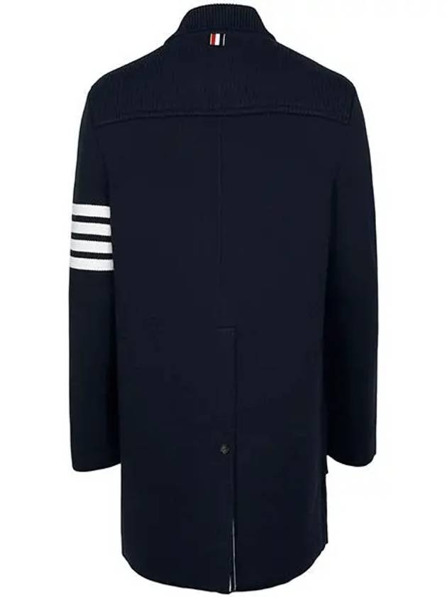 Cotton Cashmere Interlock 4-Bar Polo Collar Overcoat Navy - THOM BROWNE - BALAAN 3