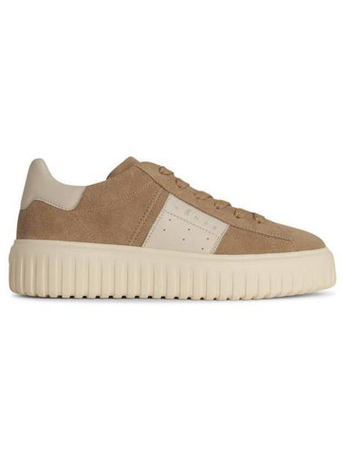 Hogan 'H Stripes' Beige Suede Sneakers - HOGAN - BALAAN 1