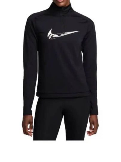 Swoosh Dri Fit HBR Half Zip Mid Layer Long Sleeve T-Shirt Black - NIKE - BALAAN 2