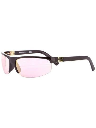 wraparound sunglasses dark brown metallic pink lenses 2025 - MIU MIU - BALAAN 2