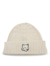 Wool Fox Head Beanie Light Beige - MAISON KITSUNE - BALAAN 1