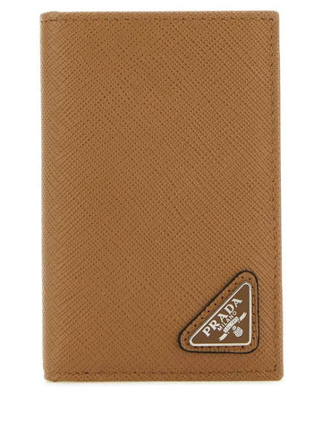 Saffiano Triangular Logo Flap Card Wallet Caramel - PRADA - BALAAN 1