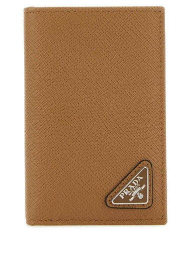 Saffiano Triangular Logo Flap Card Wallet Caramel - PRADA - BALAAN 1