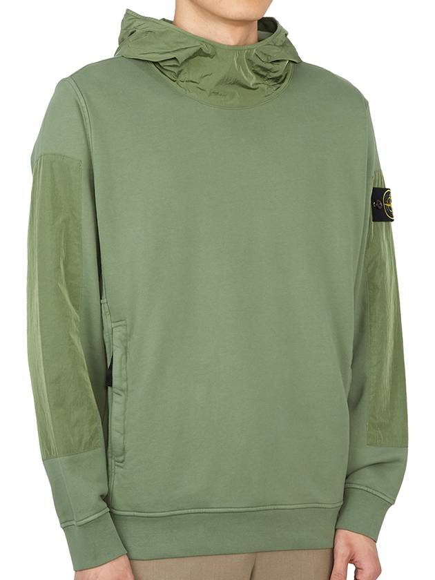 Garment Dyed Cotton Fleece Badge Hoodie Green - STONE ISLAND - BALAAN 4